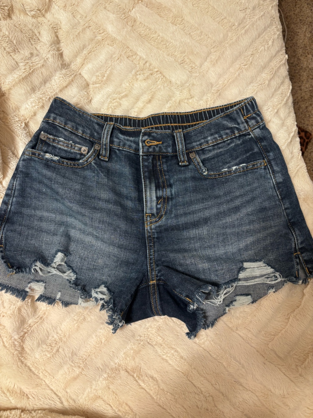 aerie Distressed Dark Blue Denim Shorts Stetch